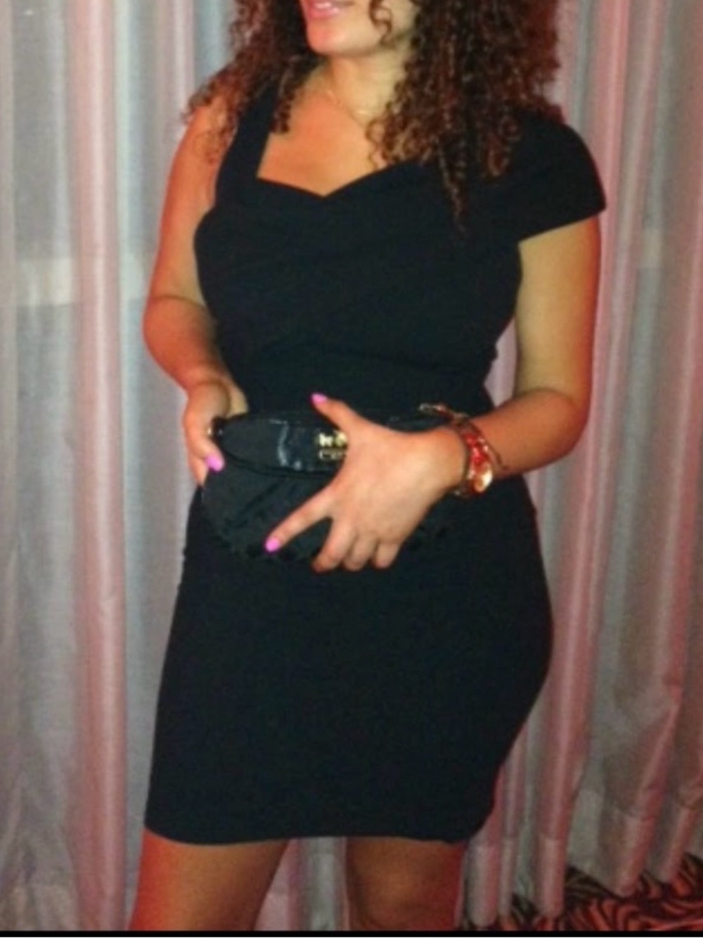 bebe Black One-Shoulder Draped Cocktail Dress